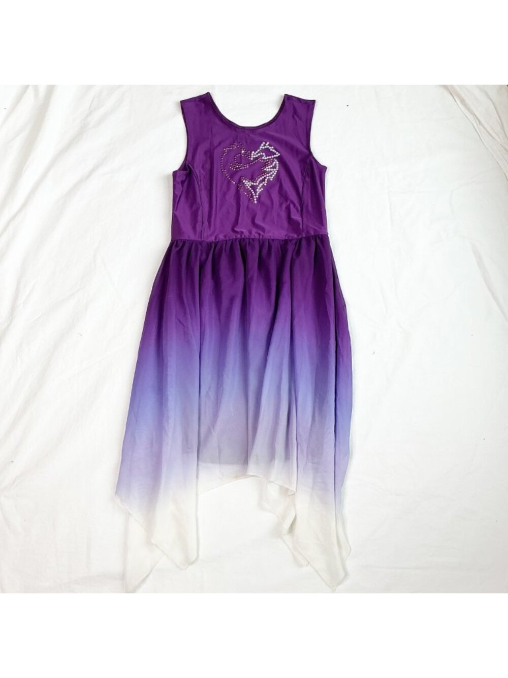 Disney Descendants Girls Purple Ombre Dress XL 14-16 With Sparkly Heart Design